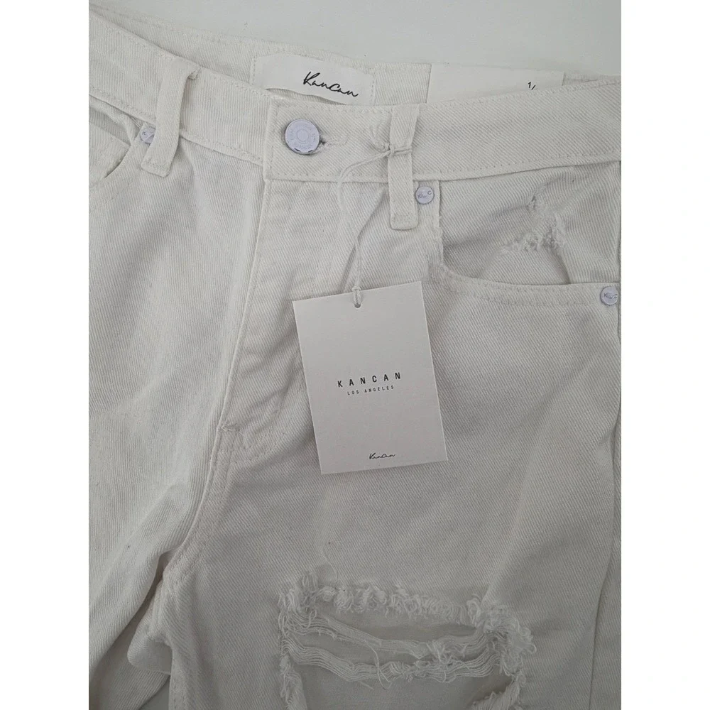 KanCan White Distressed Mom Jeans High Rise Tapered Leg Size 1/24 NWT